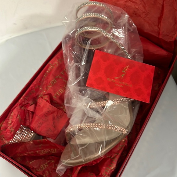 NIB - RENÉ CAOVILLA Cleo Snake Ankle-Wrap Rose Gold/Satin Sandal - Size 4US (34) - Picture 5 of 8